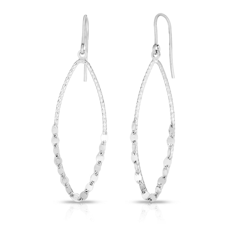 Silver Long Oval Mirror Chain Earring-White | Hook