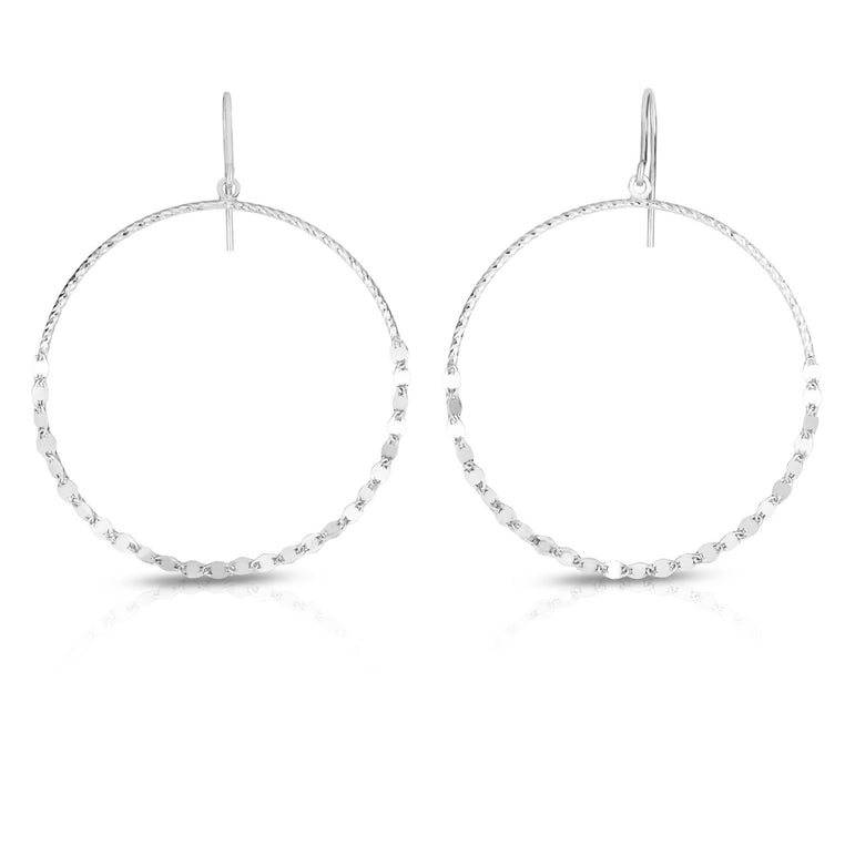 Silver Large Circle Mirror Chain Earring-White | Hook