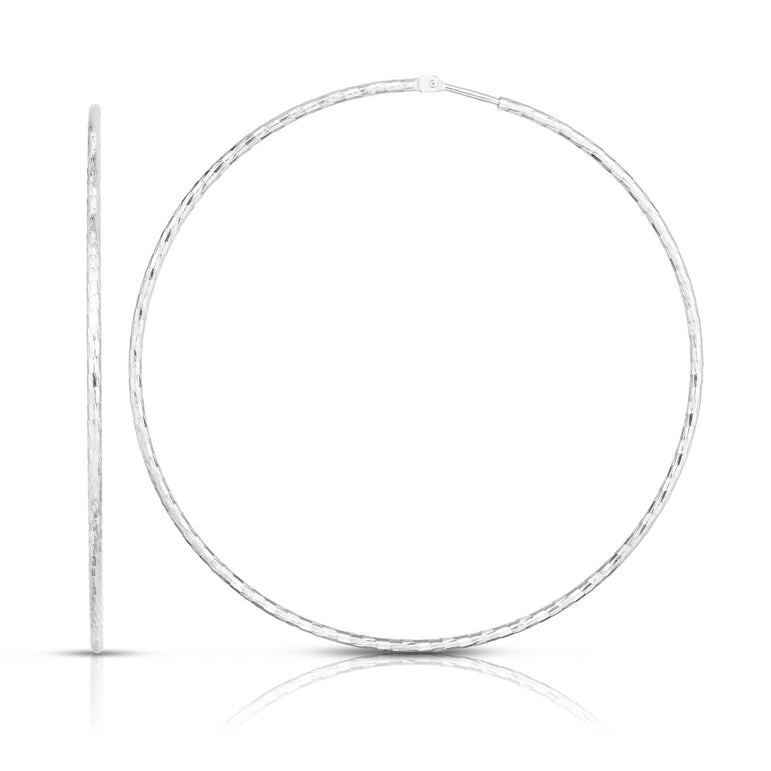 Silver 60mm Diamond Cut Endless Hoop Earring-White | Endless