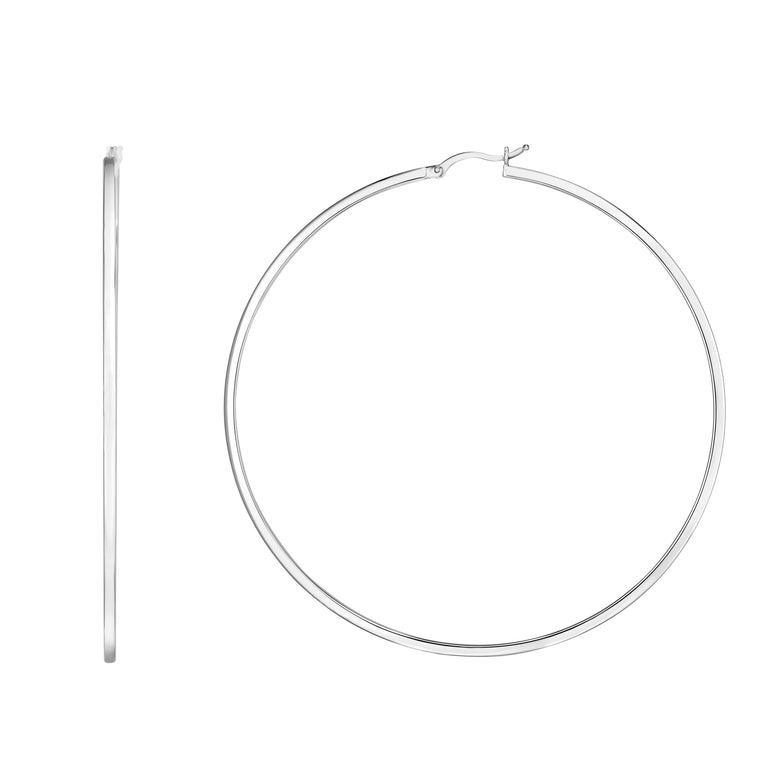 Silver 75mm Runway Hoop Earring-White | Hinged