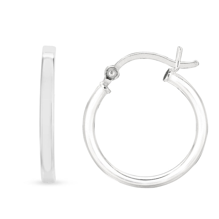 Silver 2x15mm Hoop Earring-White | Hinged
