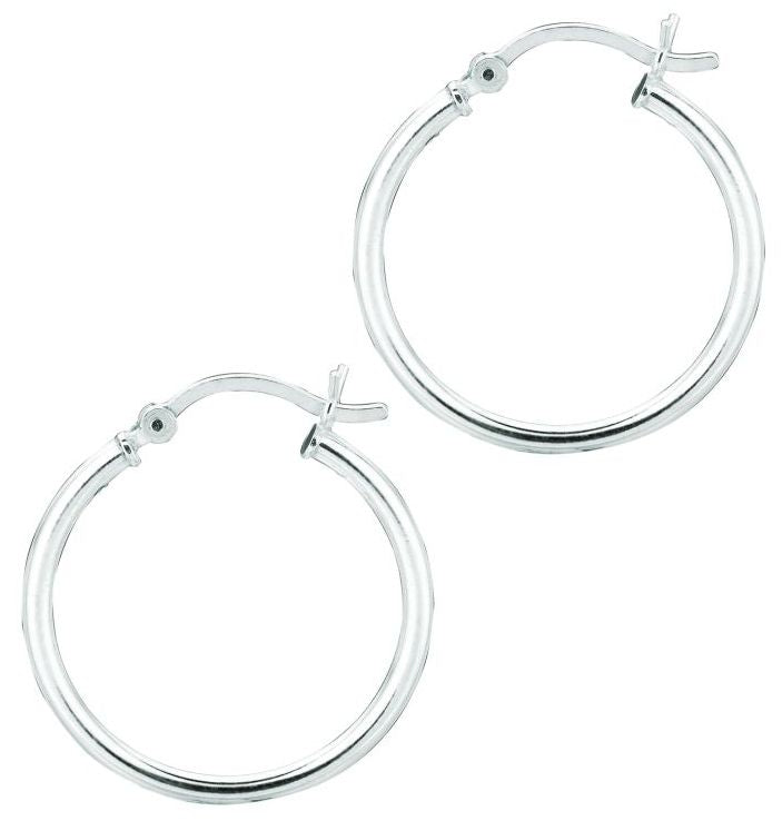 Silver 2x20mm Hoop Earring-White | Hinged