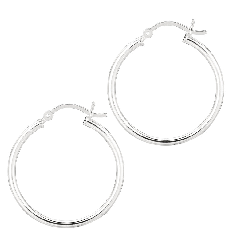 Silver 2x25mm Hoop Earring-White | Hinged