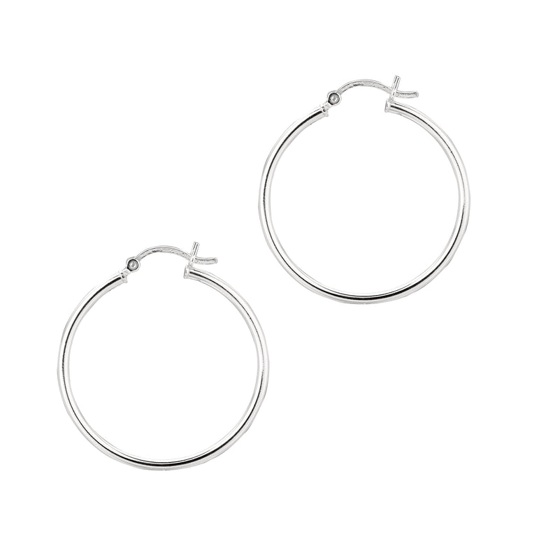Silver 2x30mm Hoop Earring-White | Hinged