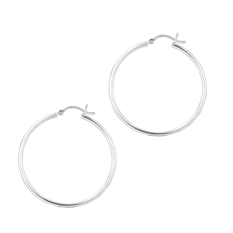 Silver 2x35mm Hoop Earring-White | Hinged