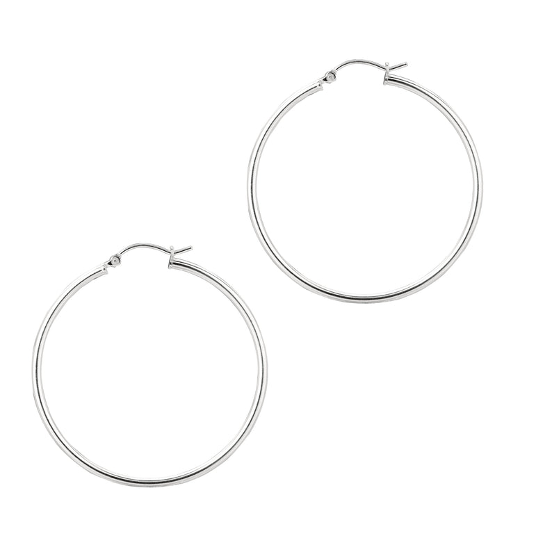 Silver 2x40mm Hoop Earring-White | Hinged