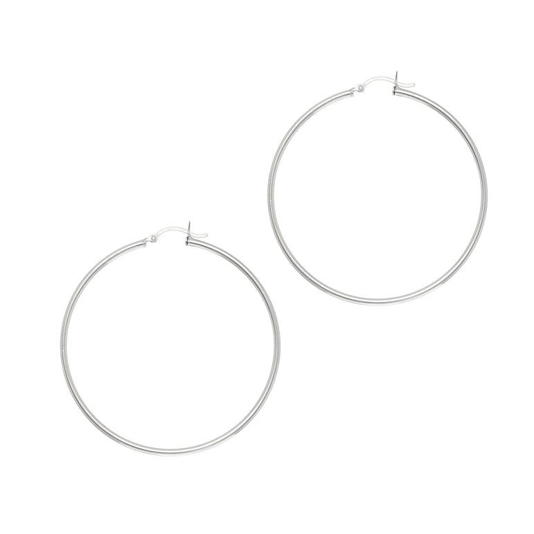 Silver 2x50mm Hoop Earring-White | Hinged