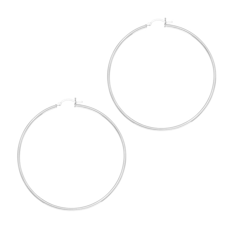 Silver 2x60mm Hoop Earring-White | Hinged