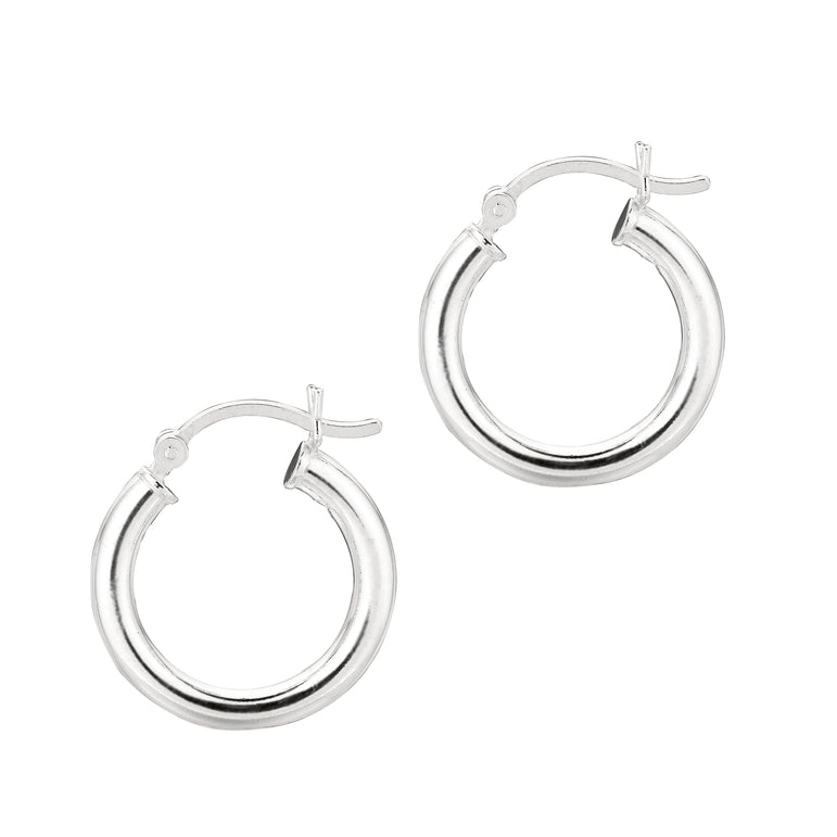 Silver 3x15mm Hoop Earring-White | Hinged