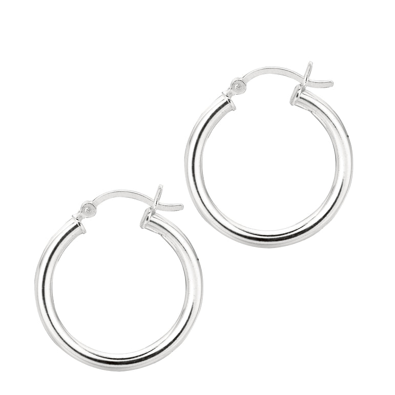 Silver 3x20mm Hoop Earring-White | Hinged