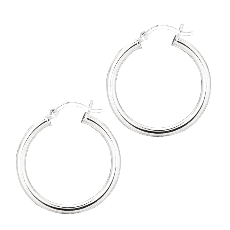 Silver 3x25mm Hoop Earring-White | Hinged