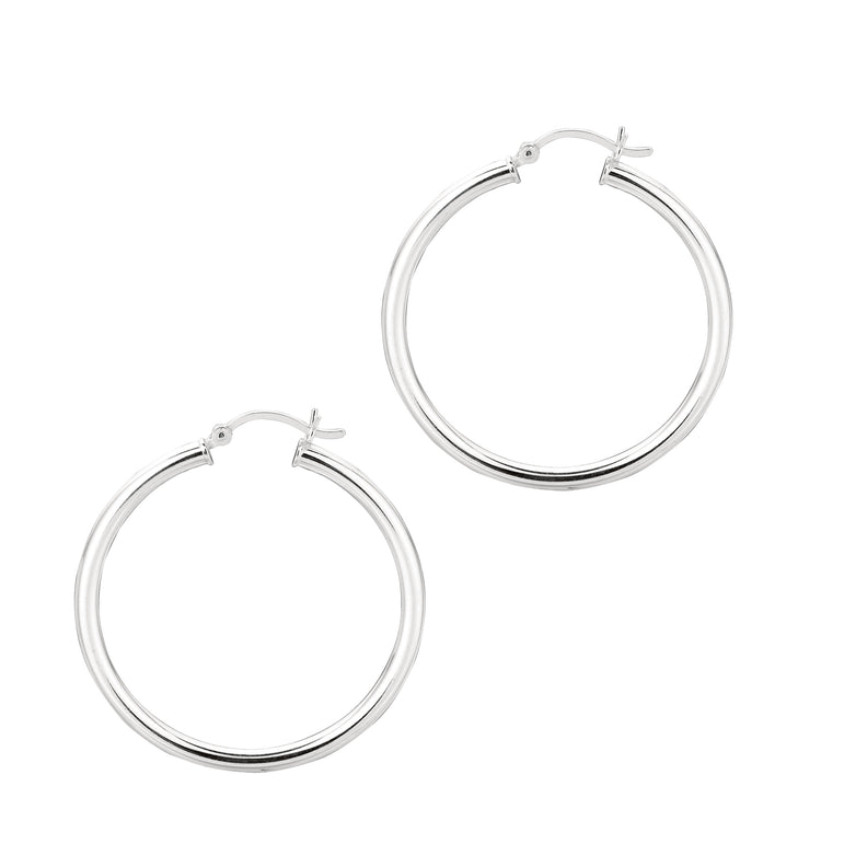 Silver 3x30mm Hoop Earring-White | Hinged
