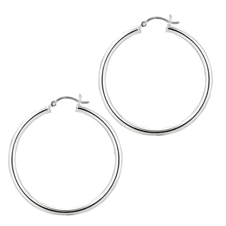 Silver 3x40mm Hoop Earring-White | Hinged