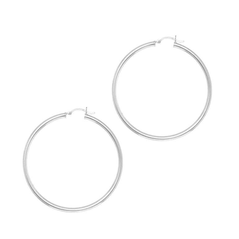 Silver 3x50mm Hoop Earring-White | Hinged