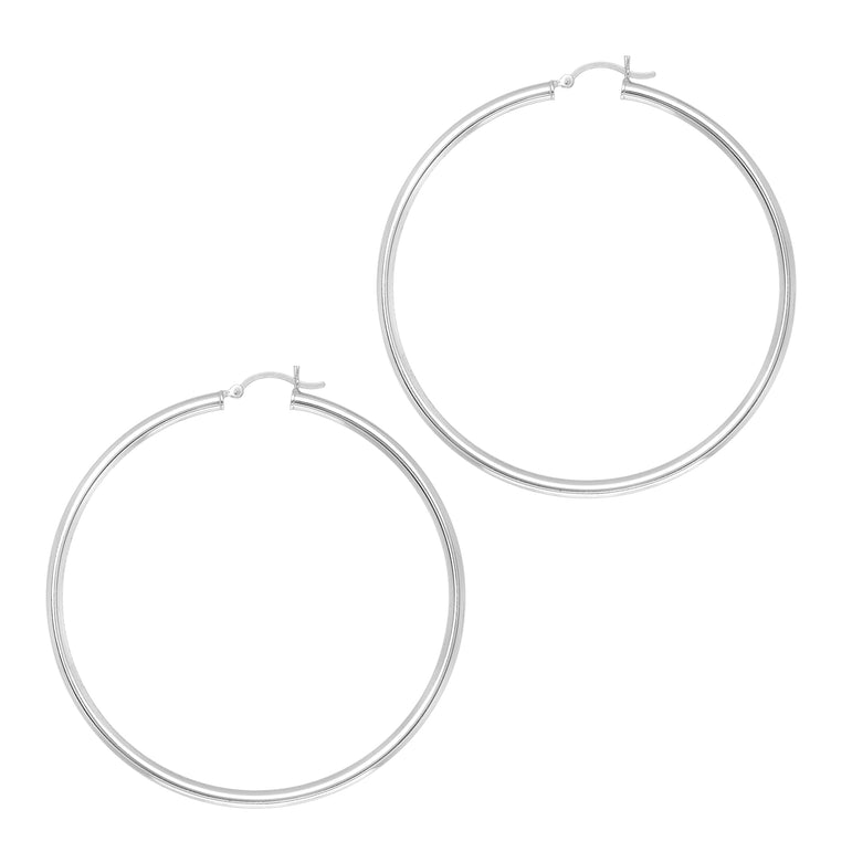 Silver 3x60mm Hoop Earring-White | Hinged