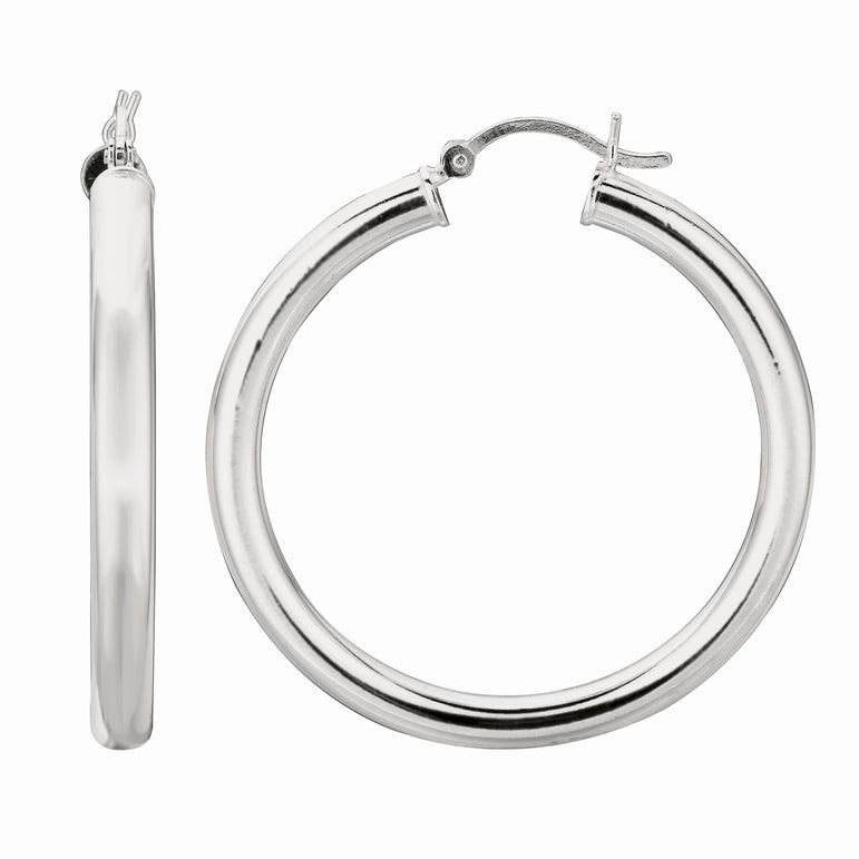 Silver 4x35mm Hoop Earring-White | Hinged