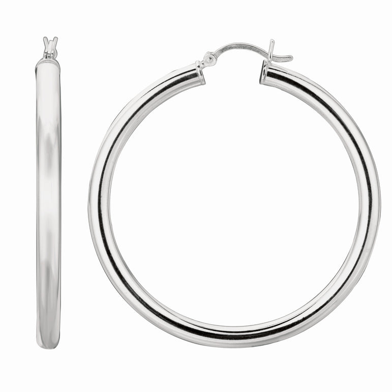 Silver 4x40mm Hoop Earring-White | Hinged