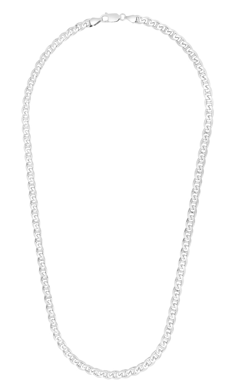 Silver 5.6mm Concave Mariner Chain -White | Lobster