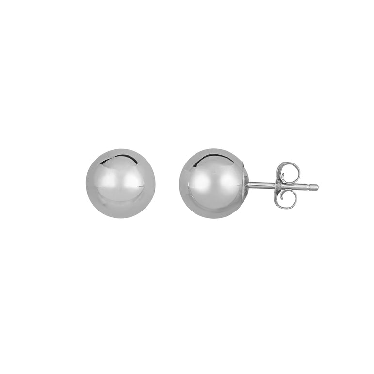 Silver 8MM Ball Earring-White | Push Back