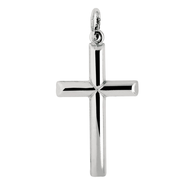 Silver Polished Cross Pendant -White