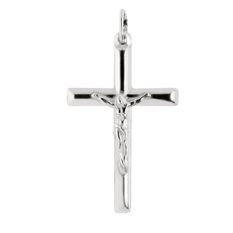 Silver Large Crucifix Cross Pendant-White