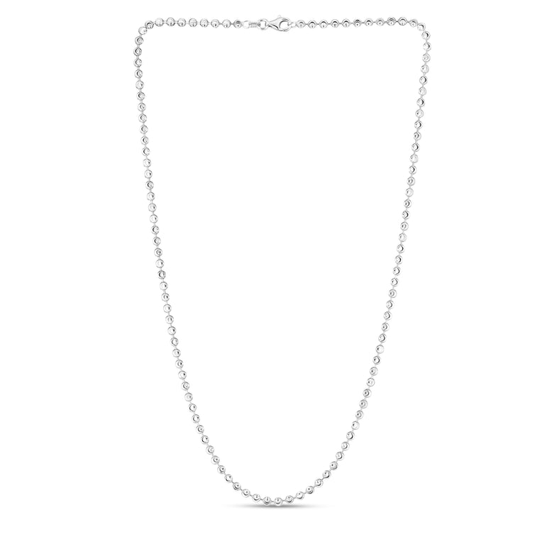 Sterling Silver 3mm Moon-cut Bead Chain-White | Lobster