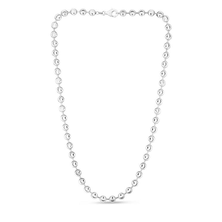 Sterling Silver 6mm Moon-cut Bead Chain-White | Lobster