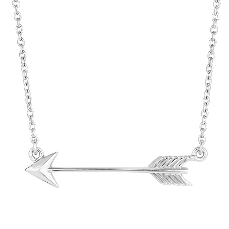 Silver Sideways Arrow Necklace-White | Lobster