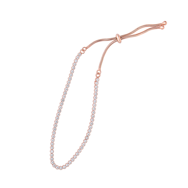 Sterling Silver Rose CZ Tennis Friendship Bracelet-Rose | Draw String