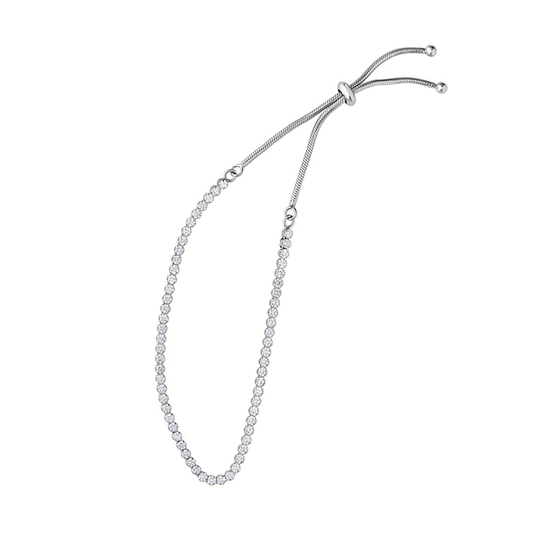 Sterling Silver CZ Tennis Friendship Bracelet-White | Draw String
