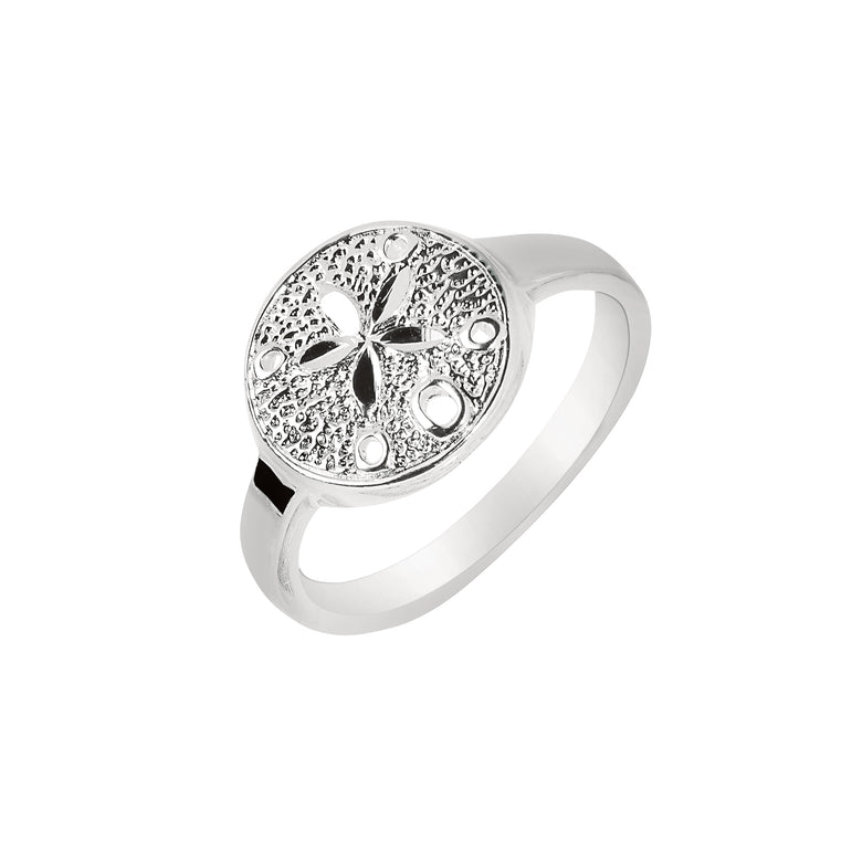 Silver Sand Dollar Ring-White