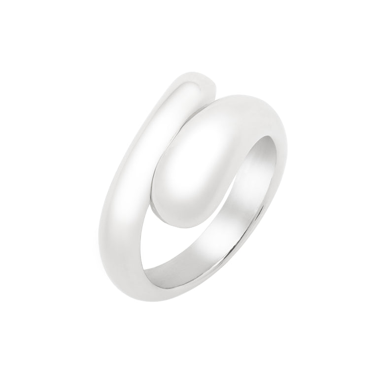 Silver Sculpted Coiled Ring-White