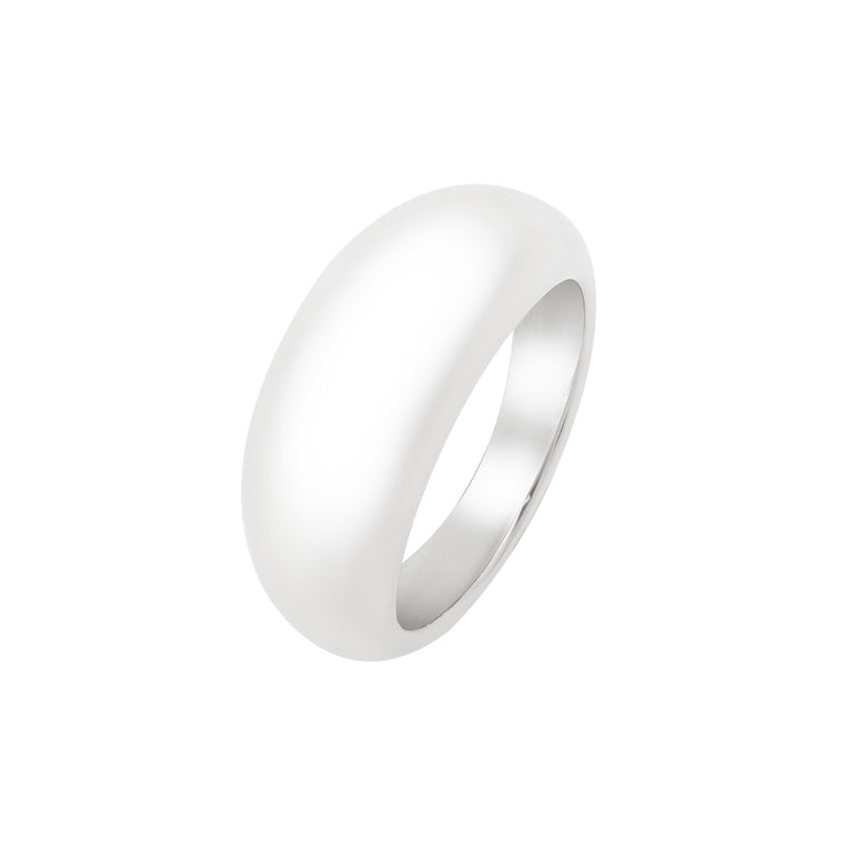 Silver Sculpted Domed Ring-White