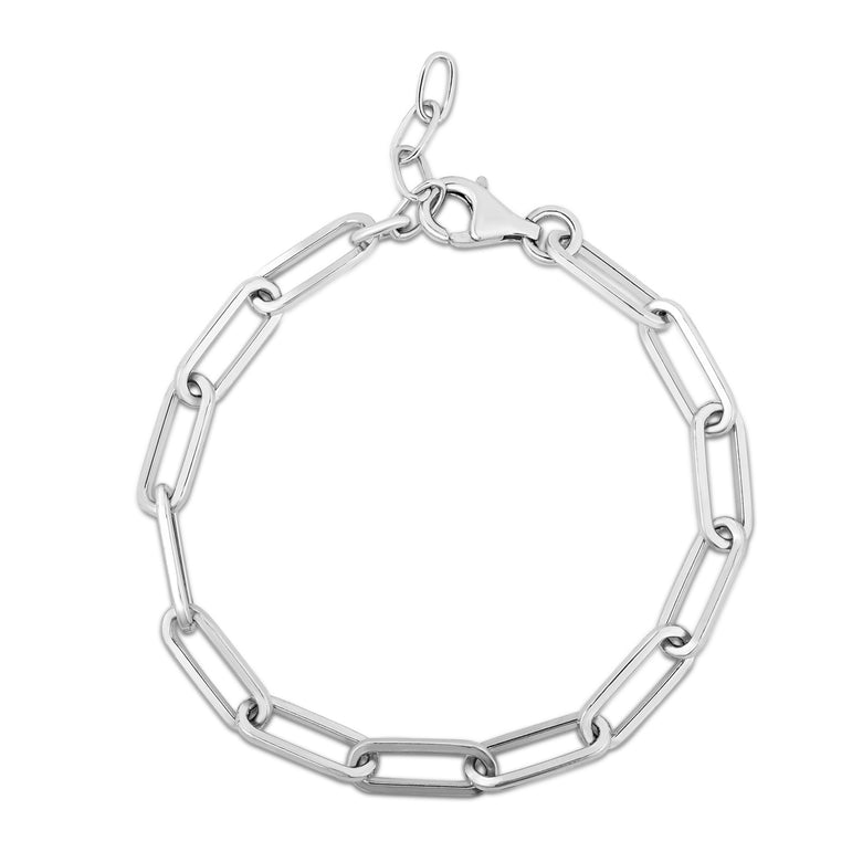 Silver Squared Paperclip Link 18" Necklace -White | Lobster