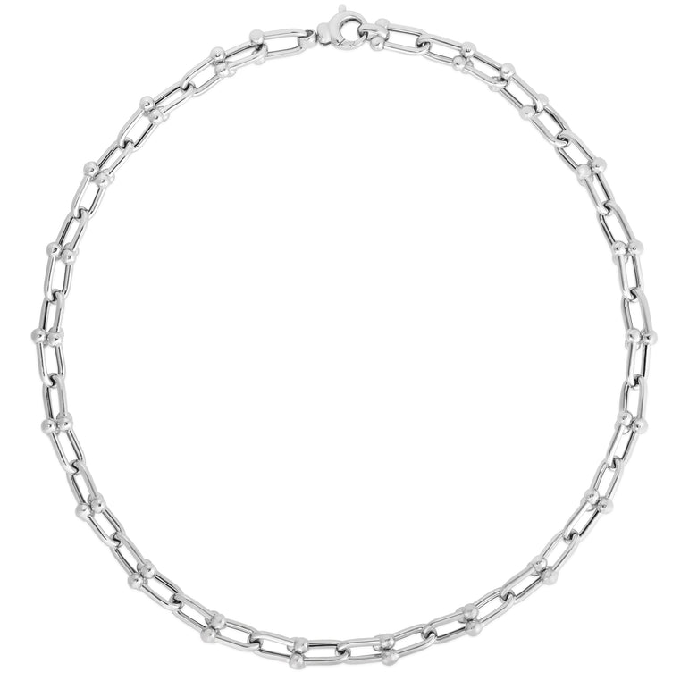 Silver Jax Link Bead Necklace-White | Lobster