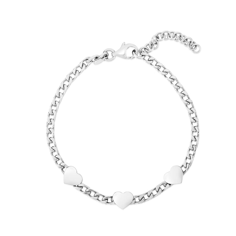 Silver Heart Chain Bracelet-White | Lobster