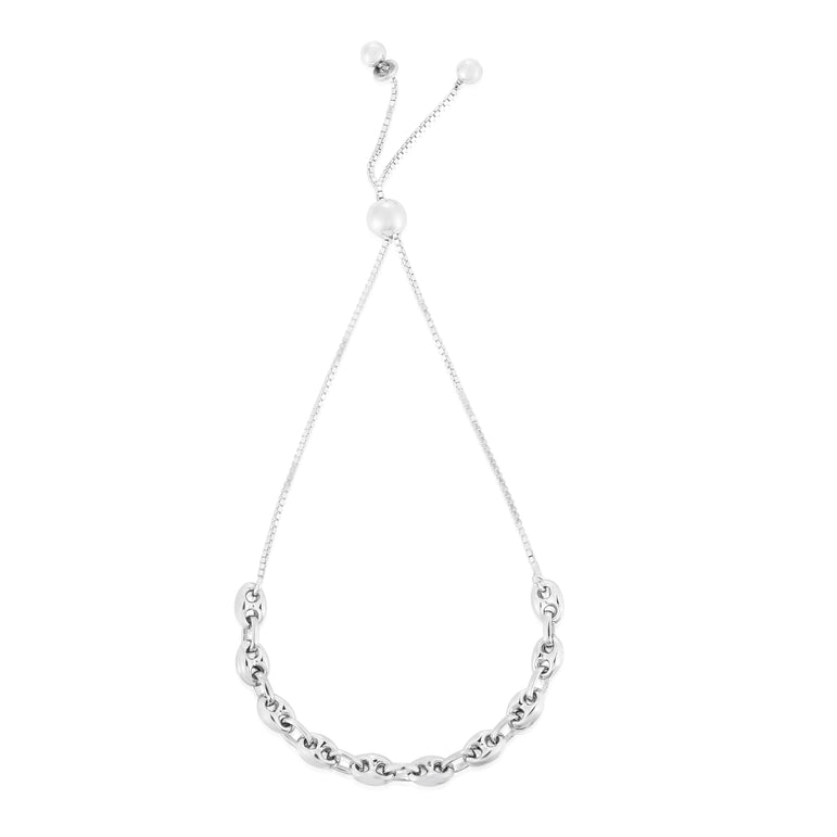 Silver Puffed Mariner Friendship Bracelet-White | Draw String