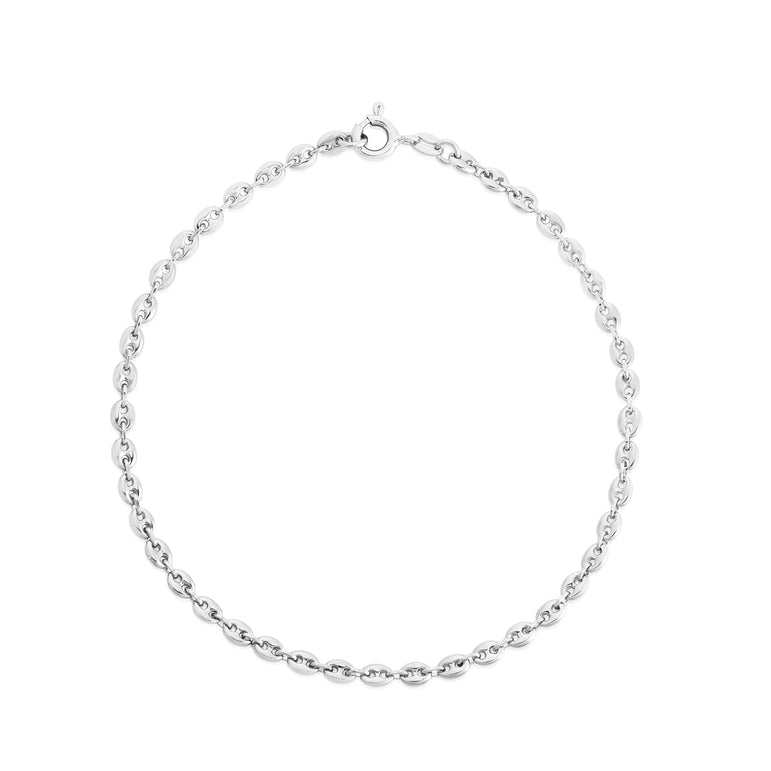 Silver Puffed Mariner Anklet-White | Lobster