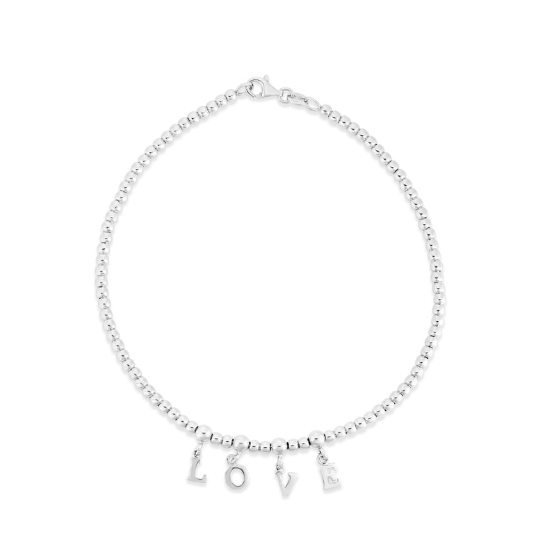 Silver Love Beaded Anklet-White | Lobster