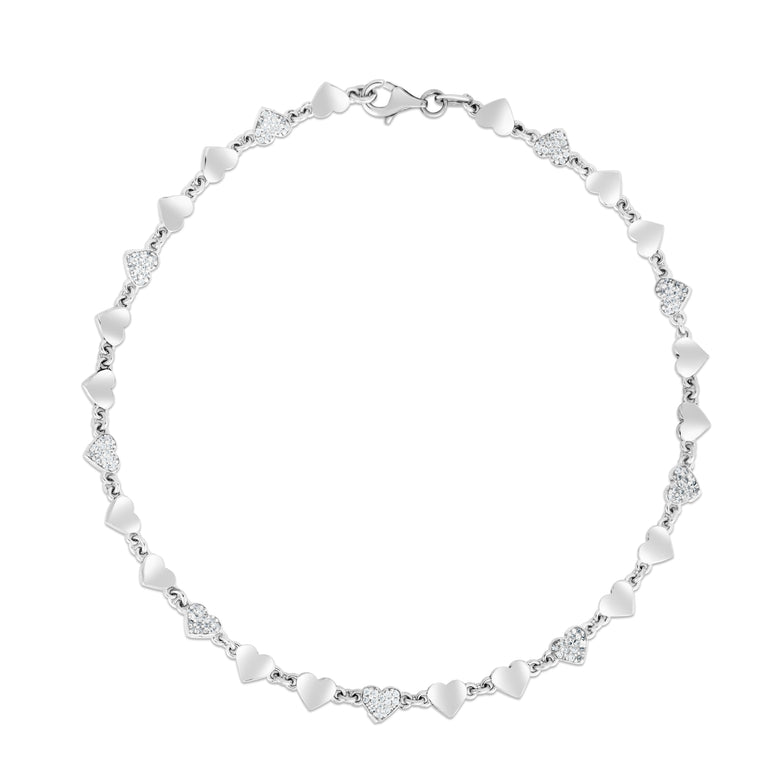 Silver Heart Chain Anklet-White | Lobster
