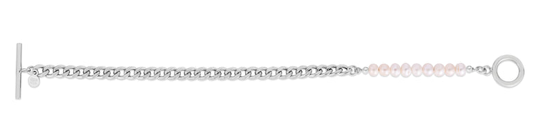 Silver Pearl Curb Toggle Bracelet-White | Toggle
