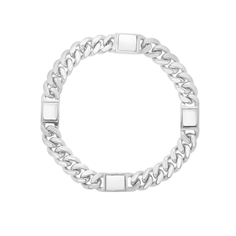 Silver Miami Cuban Link Station Bracelet-White | Box