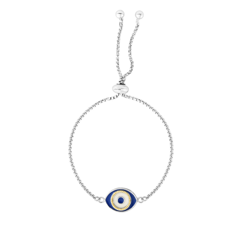 Sterling Silver Enamel Evil Eye Friendship Bracelet-White | Draw String