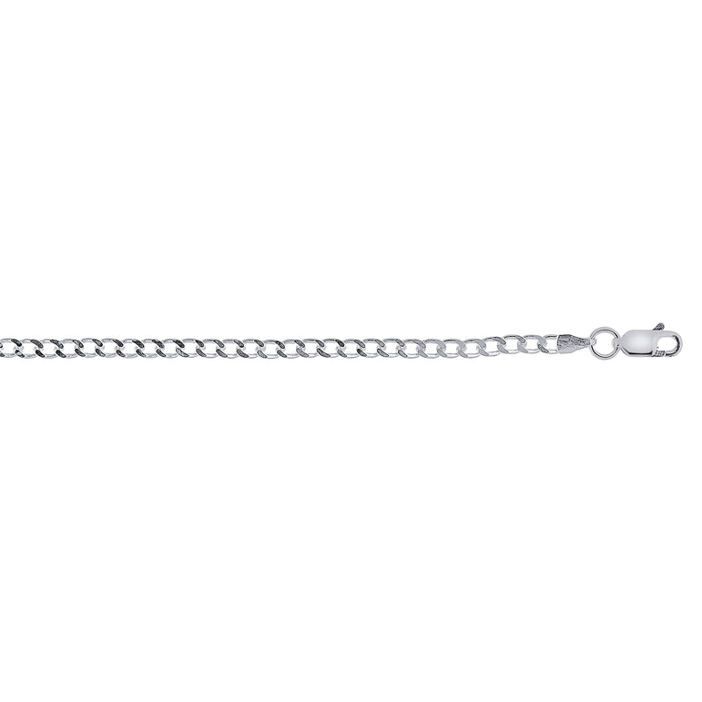 Silver 3mm Comfort Curb Chain -White | Lobster