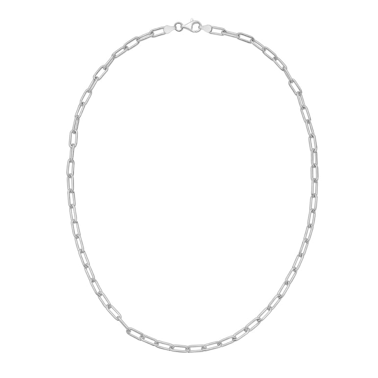 Silver 4.1mm Round Link Paperclip Chain-White | Lobster