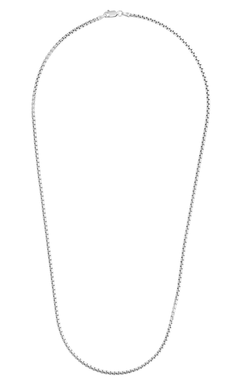 Silver 2mm Round Box Chain -White | Lobster
