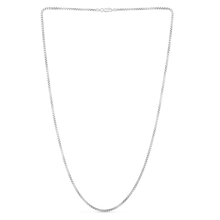 Sterling Silver 1.9mm Rockstar Cut Round Box Chain-White | Lobster