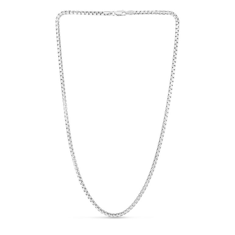 Sterling Silver 2.9mm Rockstar Cut Round Box Chain-White | Lobster