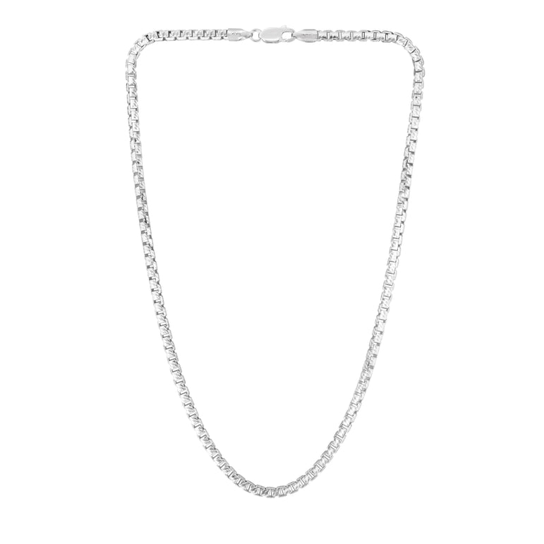 Sterling Silver 3.9mm Rockstar Cut Round Box Chain-White | Lobster