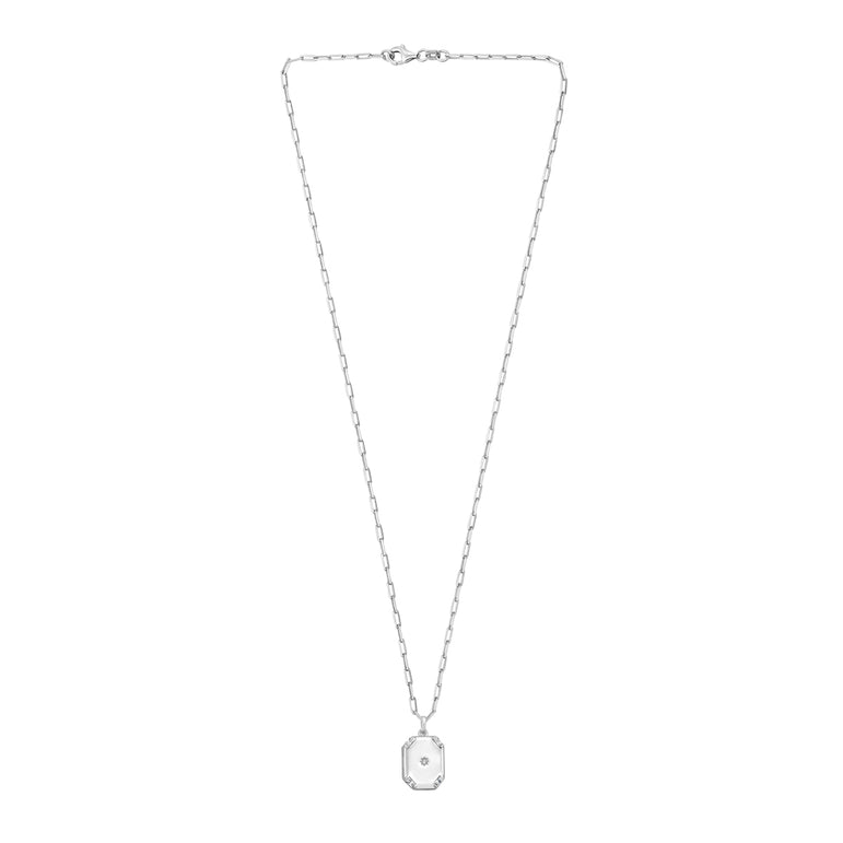 Silver Octagonal Star Locket Necklace-White | Lobster